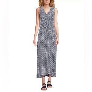 Lands’ End Sleeveless Navy and White Patterned Maxi Dress Size Small (6-8)